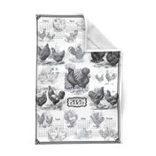 Poultry Envy Tea Towel Toile 2024 Calendar White Black