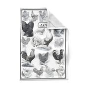 Rooster Strut Tea Towel Toile 2024 Calendar White Black