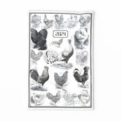 Rooster Strut Tea Towel Toile 2024 Calendar White Black