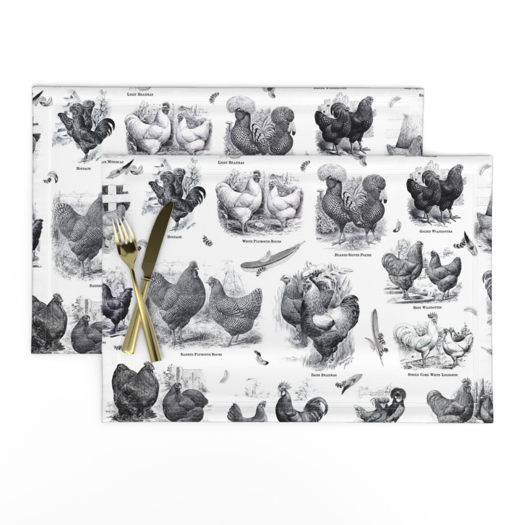 Poultry Envy White Black Toile 