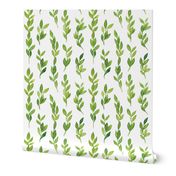 Watercolor green leaves seamless pattern
