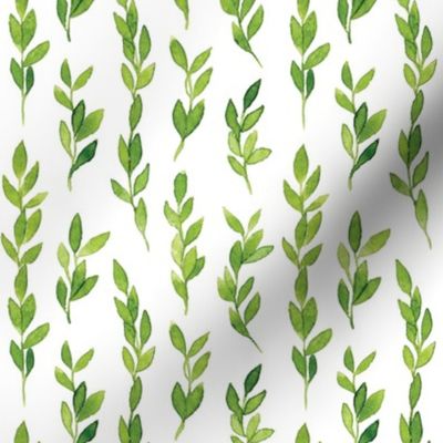 Watercolor green leaves seamless pattern