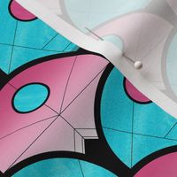 Modern Art Deco Fan Pattern in Blue and Pink