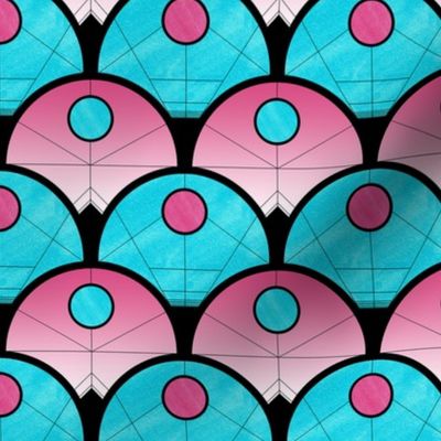 Modern Art Deco Fan Pattern in Blue and Pink