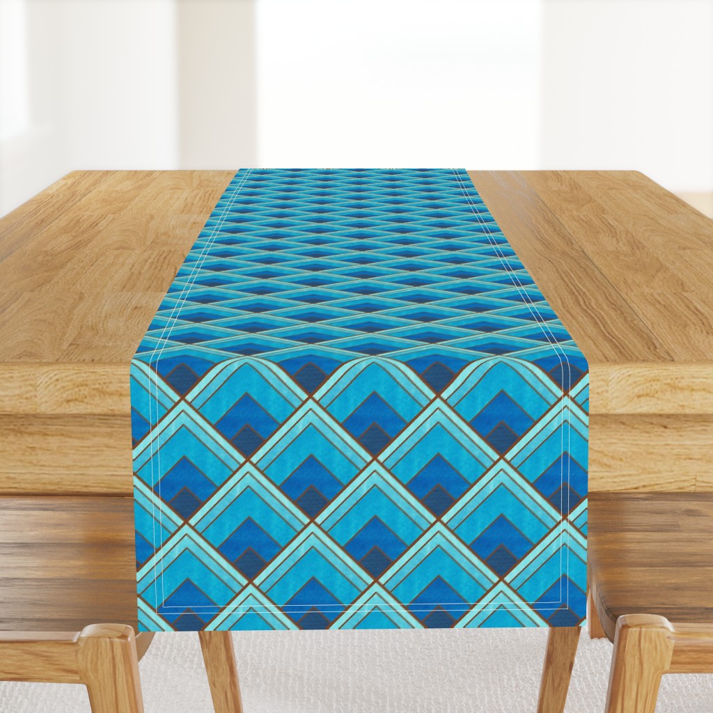 Flowing Blue and Brown Ombré Art Deco Pattern