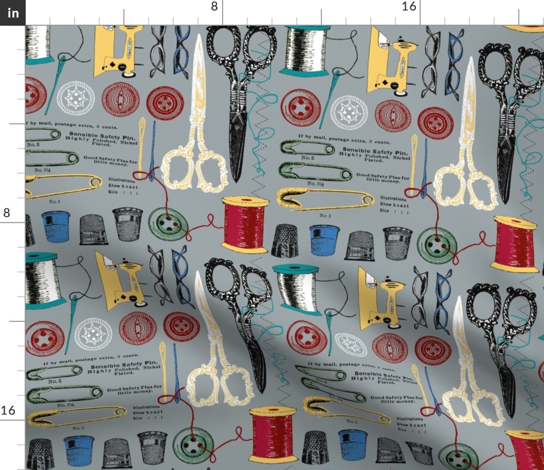 nähen, Knöpfe, Garn, Schere, Werkzeuge, Fäden, Nadel, Fingerhut, Tasten  Stoffe | Spoonflower