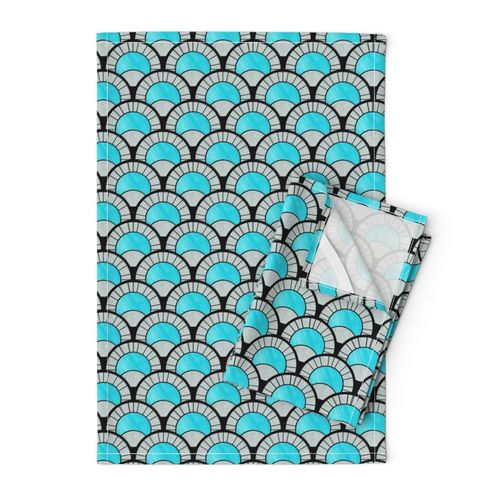 Baby Blue and Silver Art Deco Fan Pattern