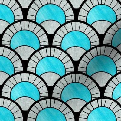 Baby Blue and Silver Art Deco Fan Pattern