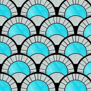 Baby Blue and Silver Art Deco Fan Pattern