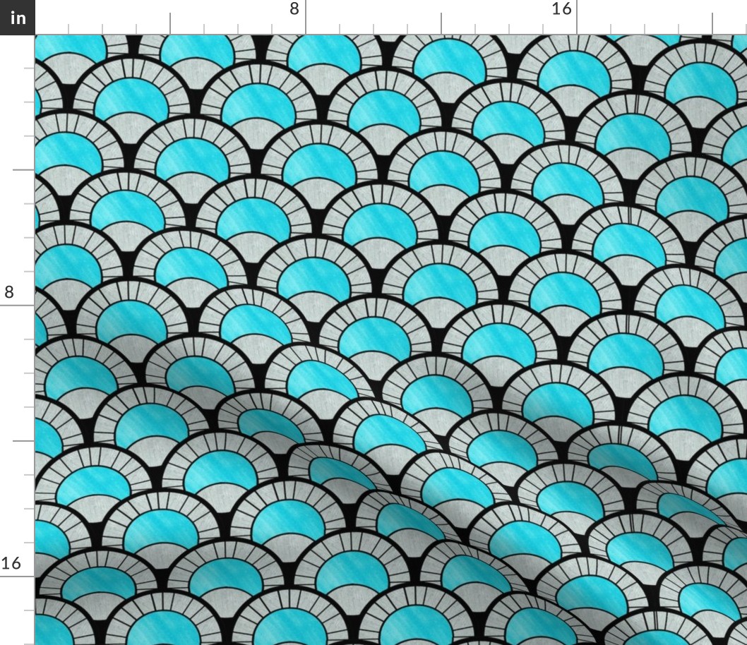 Baby Blue and Silver Art Deco Fan Pattern