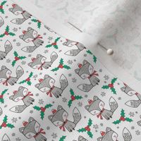 Winter Christmas Xmas Holidays Fox With snowflakes , hats  beanies,scarf  on White Tiny Small