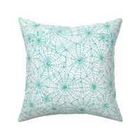 Spiderwebs - turquoise on white