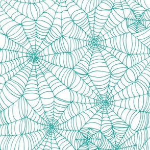 Spiderwebs - turquoise on white