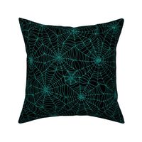 Spiderwebs - turquoise on black