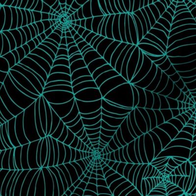 Spiderwebs - turquoise on black