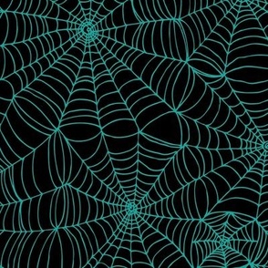 Spiderwebs - turquoise on black