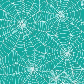 Spiderwebs - white on turquoise