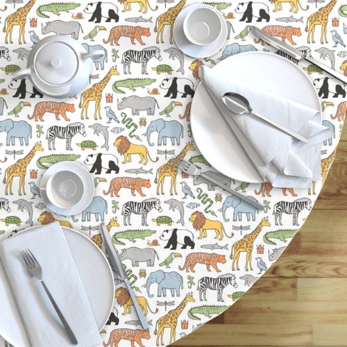 Sheep Shape Teal Yellow by leanne Round Tablecloth Animals Whimsical Children/'s Cotton Sateen Round Tablecloth by Roostery Spoonflower