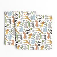 Zoo Jungle Animals Doodle with Panda, Giraffe, Lion, Tiger, Elephant, Zebra,  Birds