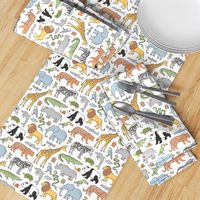 Zoo Jungle Animals Doodle with Panda, Giraffe, Lion, Tiger, Elephant, Zebra,  Birds