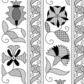 Detailed Elizabethan Blackwork Floral Bands