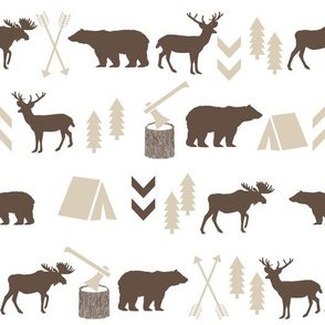 brown and tan kids nursery baby outdoors fabric woodland  camping outdoors bear moose 