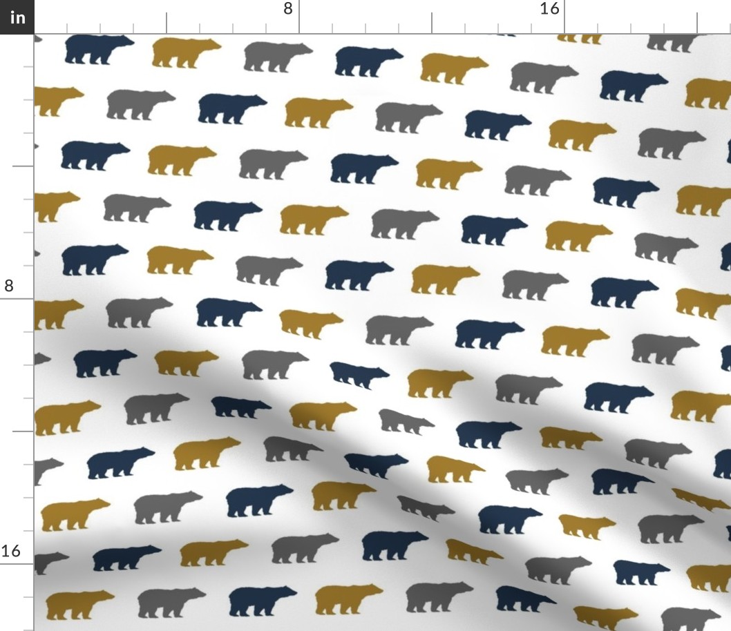 bears gold navy grey bear nursery boy kids fabric