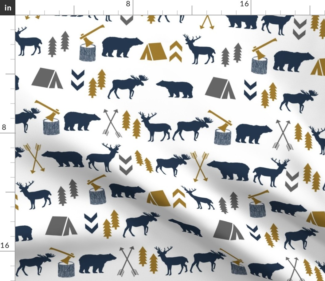 camping bear nursery gold navy grey charcoal kids boys nursery fabrics