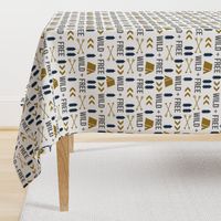 wild and free camping outdoors kids fabric gold navy blue