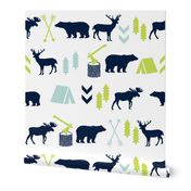 navy mint and lime green baby boy nursery cute outdoors camping lumberjack hunting animals arrows