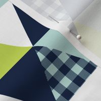 cheater quilt triangles crib sheet blanket baby blanket plaid checks navy mint and lime nursery baby