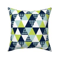 cheater quilt triangles crib sheet blanket baby blanket plaid checks navy mint and lime nursery baby