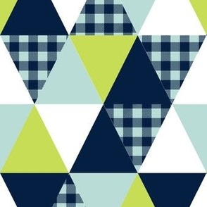 cheater quilt triangles crib sheet blanket baby blanket plaid checks navy mint and lime nursery baby