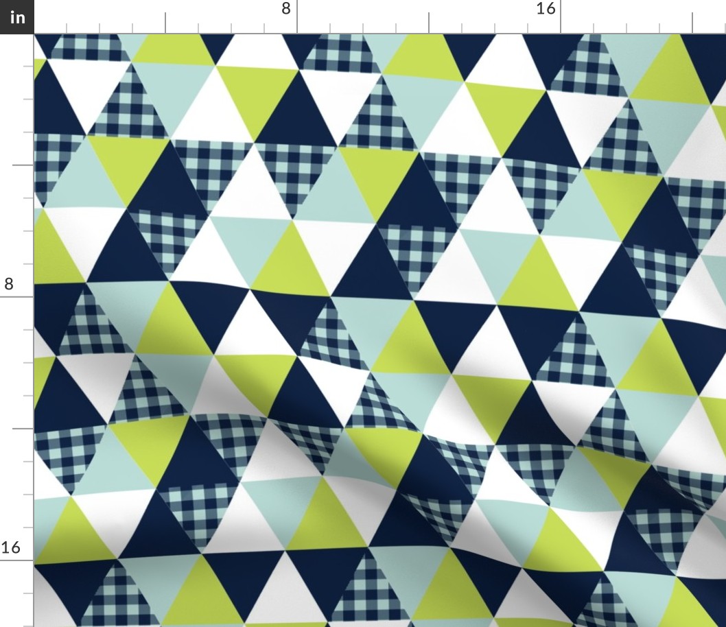 cheater quilt triangles crib sheet blanket baby blanket plaid checks navy mint and lime nursery baby