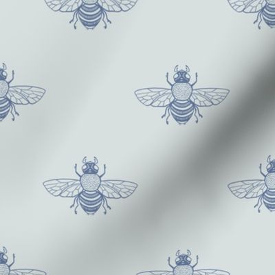 Little Bee Blue in Sea Fog Grey, Wide Spaced for Cot Sheets