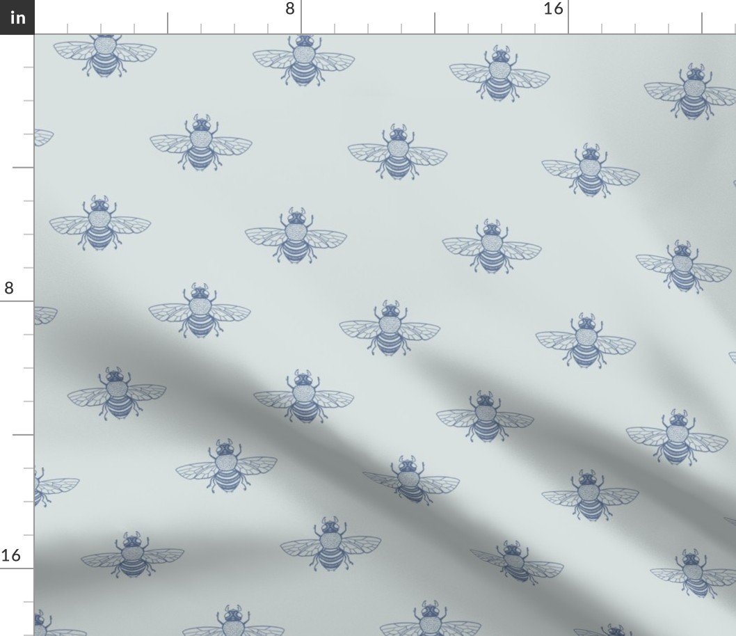 Little Bee Blue in Sea Fog Grey, Wide Spaced for Cot Sheets