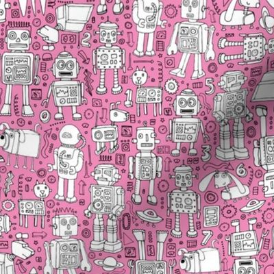 Robot Pattern - pink and white