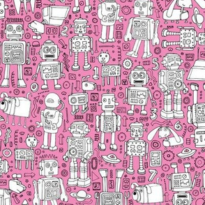 Robot Pattern - pink and white