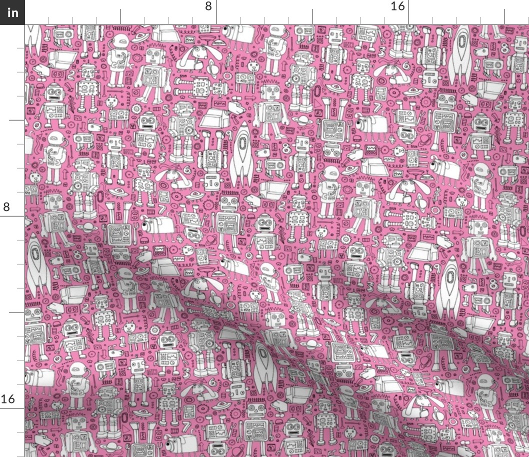 Robot Pattern - pink and white