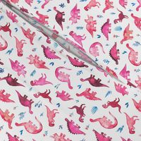 Tiny Dinos in Magenta and Coral on White Small Print