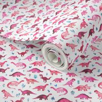 Tiny Dinos in Magenta and Coral on White Small Print