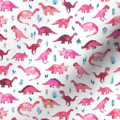 Tiny Dinos in Magenta and Coral on White Small Print