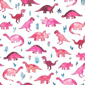 Tiny Dinos in Magenta and Coral on White Small Print