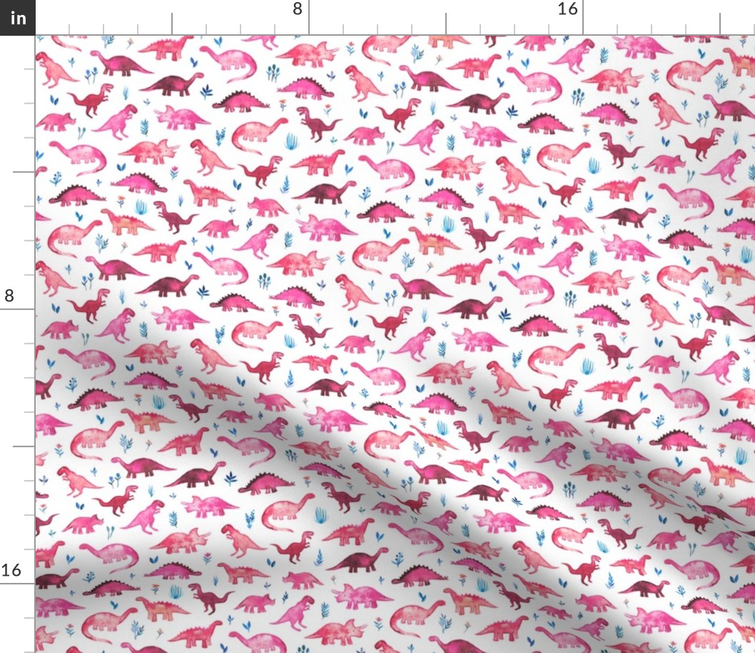 Tiny Dinos in Magenta and Coral on White Small Print