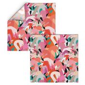 Flamingoes in Orange and Pink - EXTRA LARGE