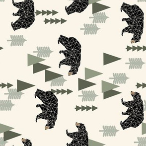 forest bear // cream green neutral baby nursery boys forest mountain woodland geometric bear