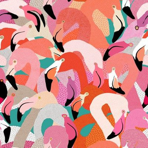 Flamingoes in Orange and Pink - LARGE