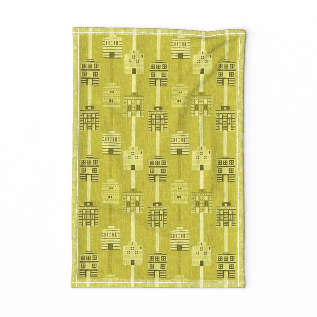 House stripes for Minoan homes 1, a tea towel in acid yellows, by Su_G_©SuSchaefer