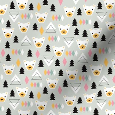 Geometric winter polar bears christmas kids illustration print SMALL