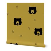 bears - mustard, black geometric bears on mustard, geo bears || by sunny afternoon